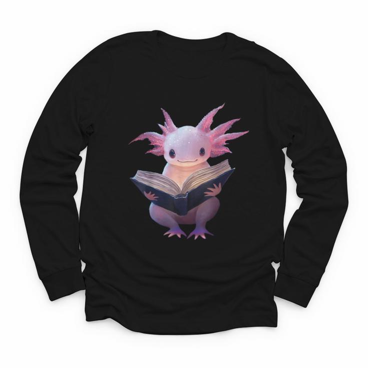Axolotl Bookworm Reading Book Kawaii Graphic Youth Long Sleeve Tee