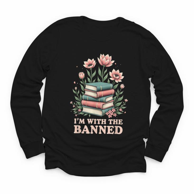 Im With The Banned Floral Flower Book Lover Youth Long Sleeve Tee