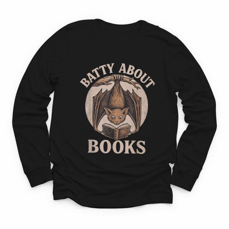 Batty About Books Reading Book Lover Men Women Distressed Youth Long Sleeve Tee