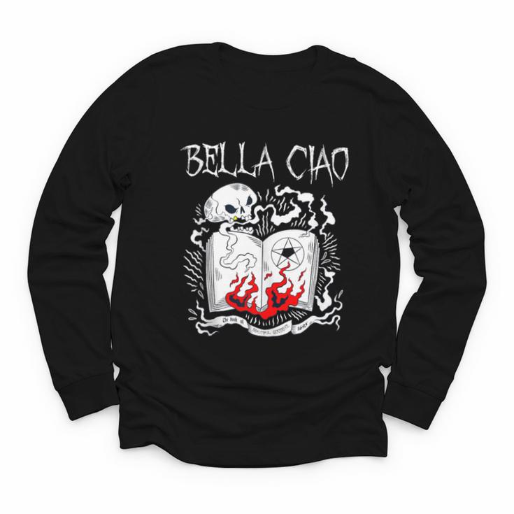 Bella Ciao Goodbye Beautiful Skull Book Of Dark Magic Occult Youth Long Sleeve Tee