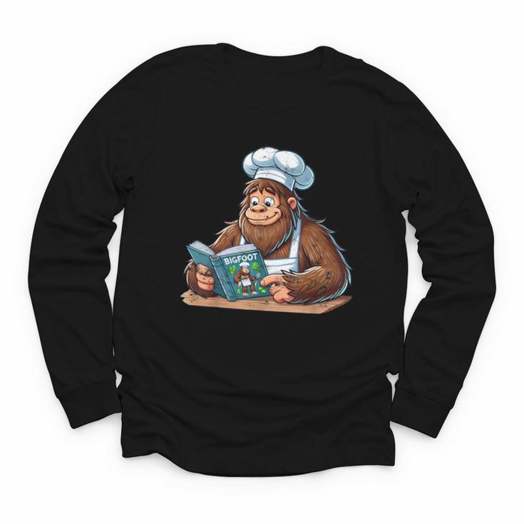 Bigfoot Reading a Cookbook Youth Long Sleeve Tee