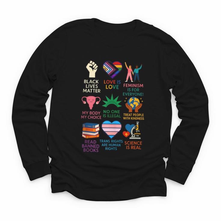 BLM Human Rights Feminism Trans Science Books LGBTQ Kindness Youth Long Sleeve Tee