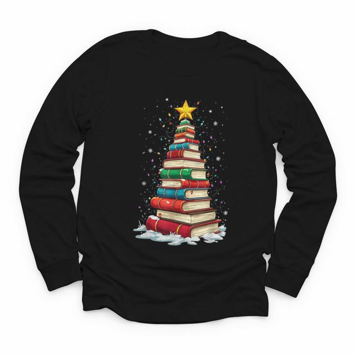 Book Christmas Tree Book Lover Teacher Librarian Youth Long Sleeve Tee