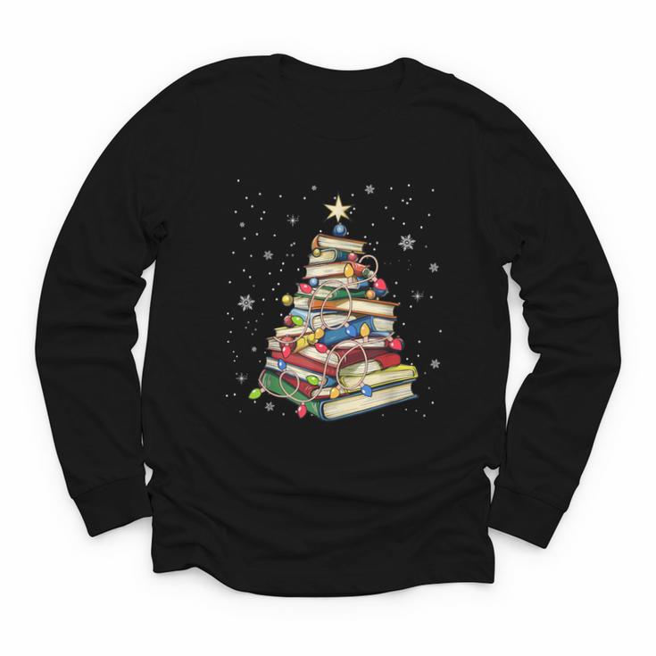 Book Christmas Tree Teacher Book Lover Crew Neck Modern Classic Christmas Small Short Sleeve -Adults -Kids Youth Long Sleeve Tee