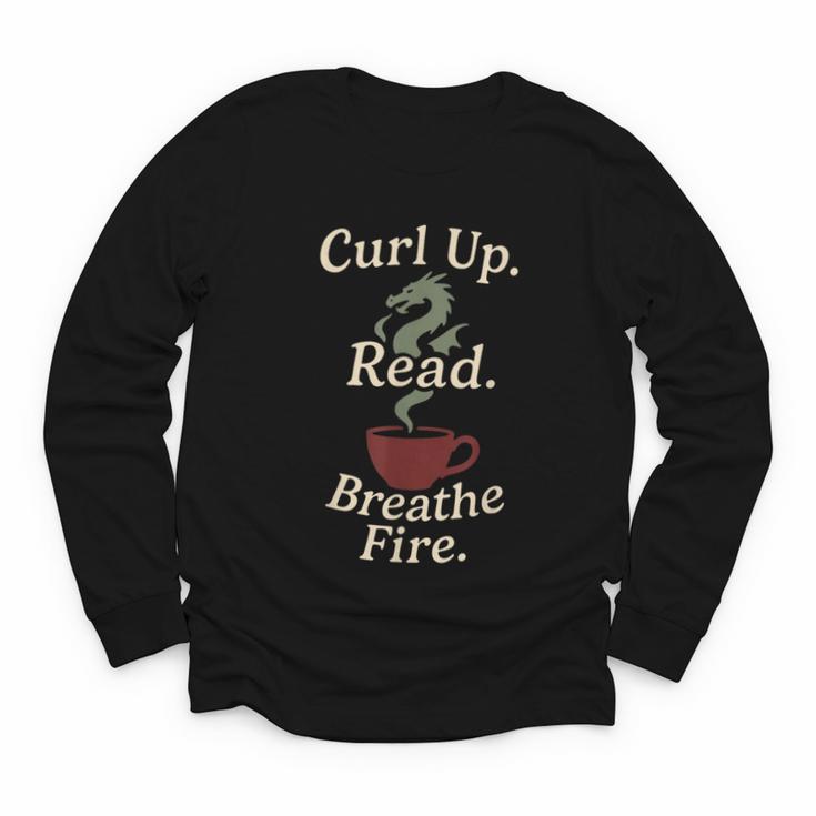 Book Dragon Fantasy Reader Cozy Reading Book Lover Dragon Youth Long Sleeve Tee