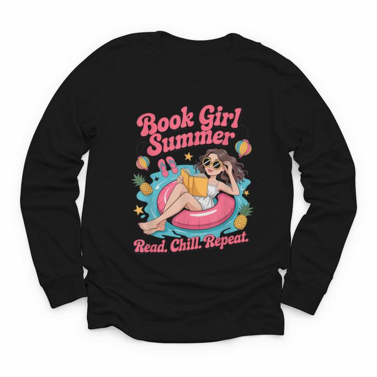 Book Girl Summer Beach Vacation Book Lover Youth Long Sleeve Tee