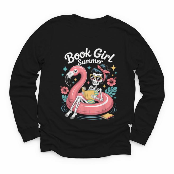 Book Girl Summer Skeleton Reading Books Lovers Beach Youth Long Sleeve Tee