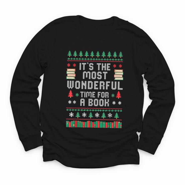 Book Lover Christmas Reader Ugly Sweater Tee Xmas New Year Youth Long Sleeve Tee