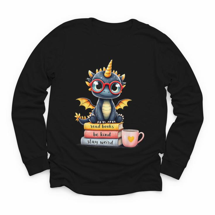 Book Lover Cute Baby Dragon Reading Youth Long Sleeve Tee