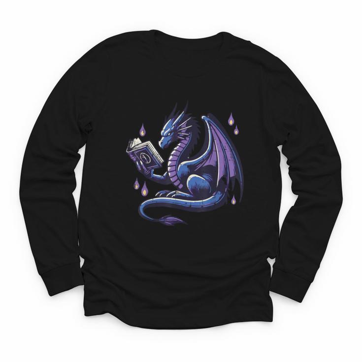 Book Lover Dragon Reading Cool Fantasy Women Girls Kids Men Youth Long Sleeve Tee