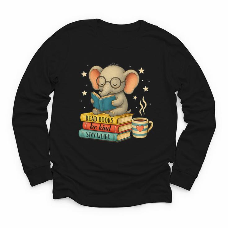 Book Lover Elephant Reading Books Library Read Books Be Kind Youth Long Sleeve Tee