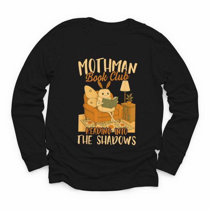 Book Lover Moth Mothman Book Club Reading Into Shadows Youth Long Sleeve Tee