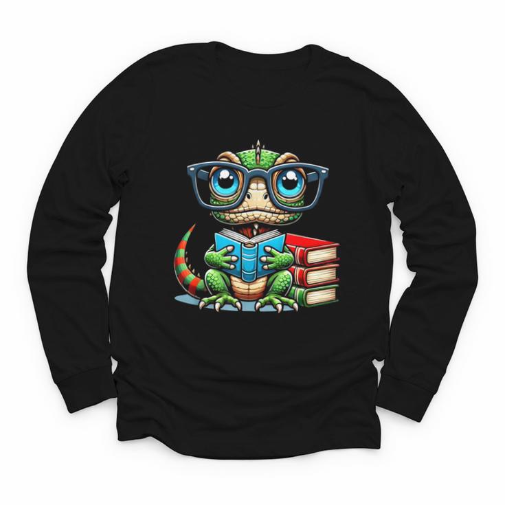 Book Lover Reading Iguana Youth Long Sleeve Tee