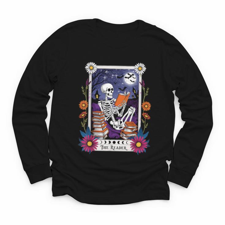 Book Lover Tarot Card The Reader Mystic Skeleton Youth Long Sleeve Tee