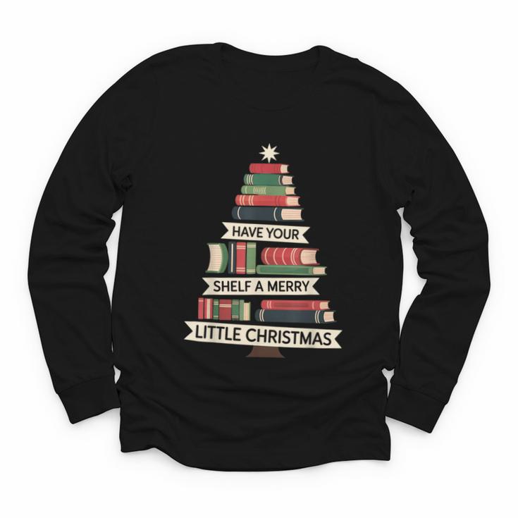 Book Merry Little Christmas Tree Holiday Youth Long Sleeve Tee