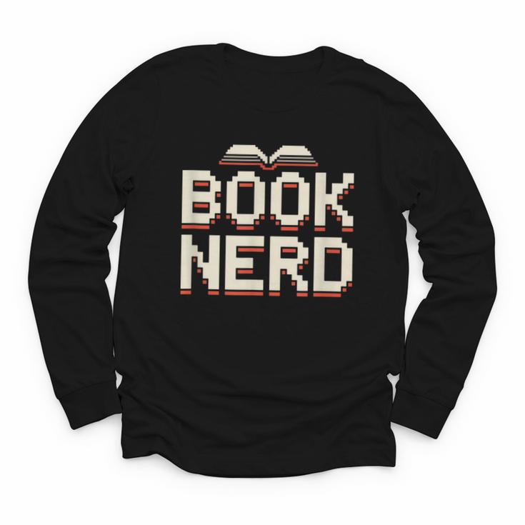 Book Nerd Retro Pixel Reading Librarian Aesthetic Youth Long Sleeve Tee