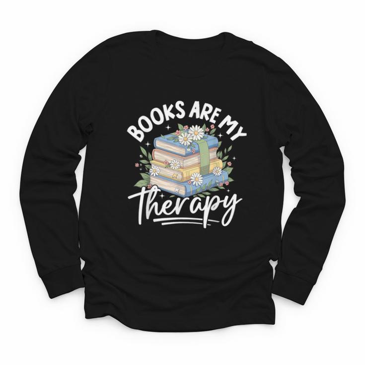 Book Are My Therapy Aesthetic Bookish Reading Youth Long Sleeve Tee