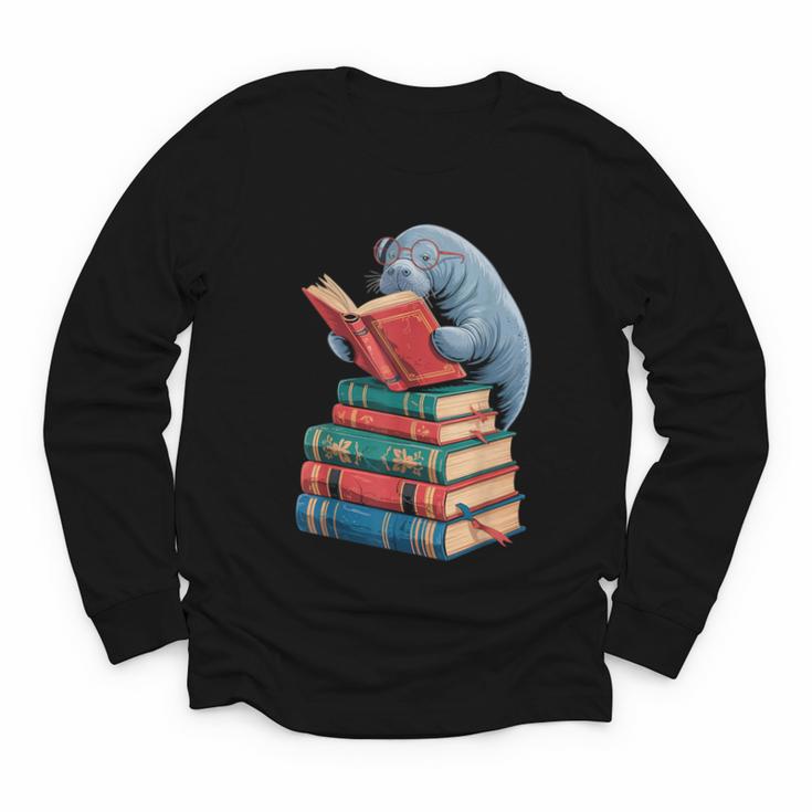 Book Reading Book Reader Manatees Sea Animal Sea Cow Manatee Youth Long Sleeve Tee