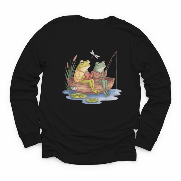 Book Shirt Frog Toad Fishing Vintage Book Frog Youth Long Sleeve Tee