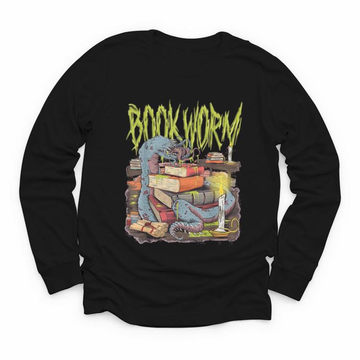 Graphic Book Worm Monster Horror Reading Book Lover Youth Long Sleeve Tee