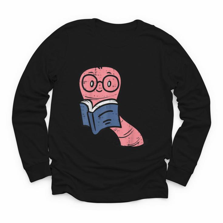 Book Worm Pun Read Reading Librarian America Men Women Kids Youth Long Sleeve Tee