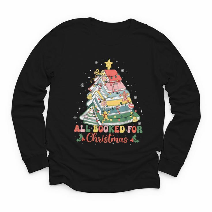 All Booked For Christmas Book Lovers Xmas Tree Lights Youth Long Sleeve Tee