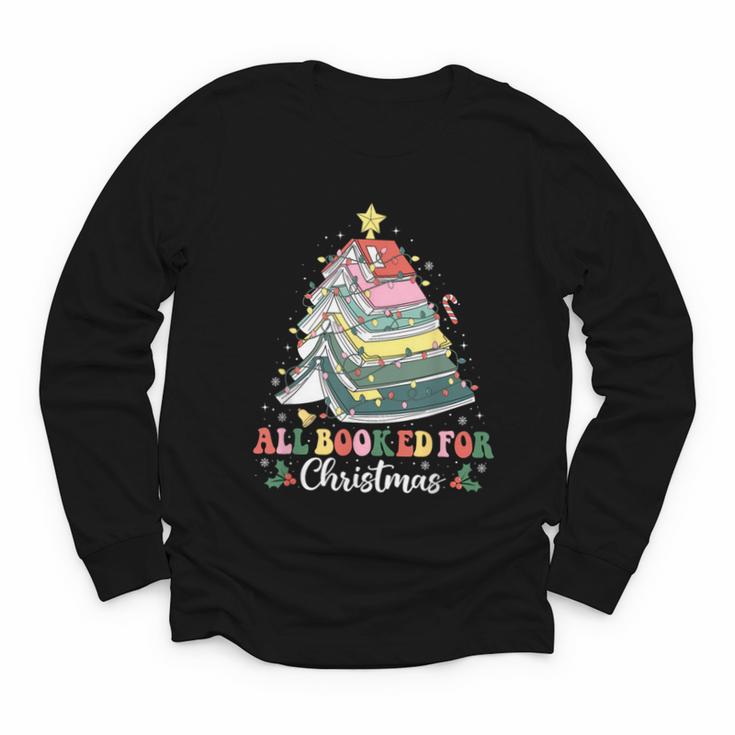 All Booked For Christmas Book Tree Lights Christmas Library Youth Long Sleeve Tee