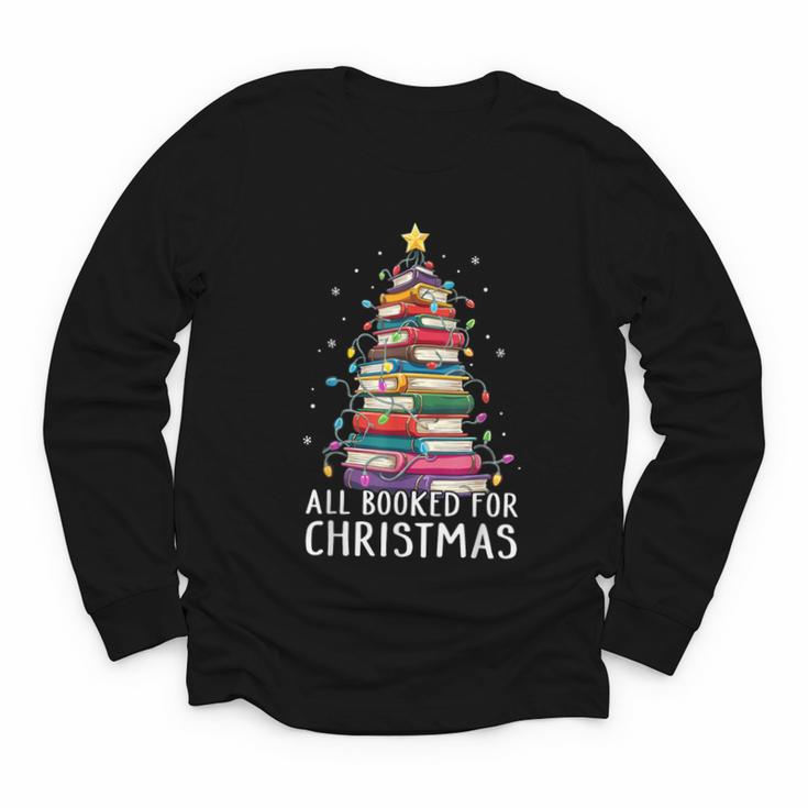All Booked For Christmas Book Christmas Tree Lights Youth Long Sleeve Tee