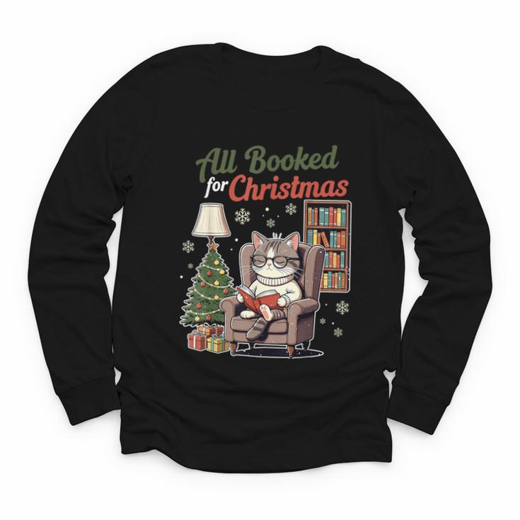 All Booked For Christmas Cute Bookish Cat Lover Youth Long Sleeve Tee