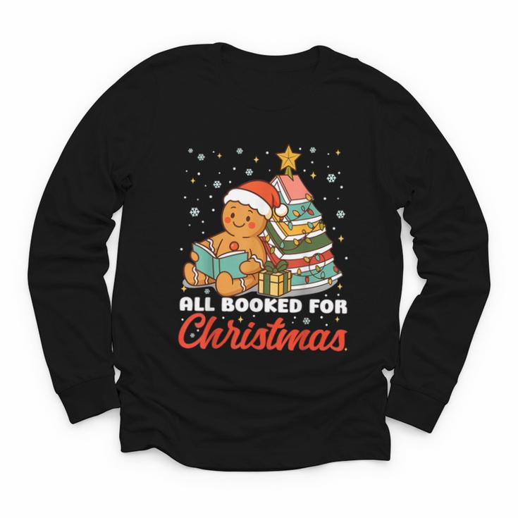 All Booked For Christmas Gingerbread Christmas Tree Book Kid Youth Long Sleeve Tee