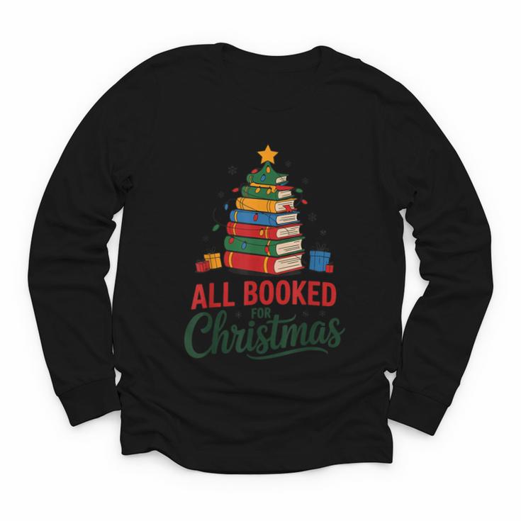 All Booked For Christmas Librarian Reader Xmas Pajama Youth Long Sleeve Tee