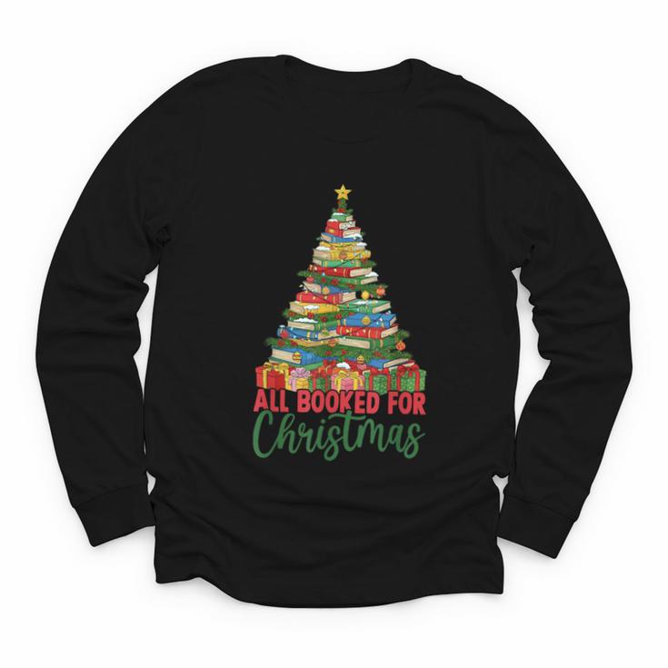 All Booked For Christmas Reading Books Librarian Holiday Youth Long Sleeve Tee
