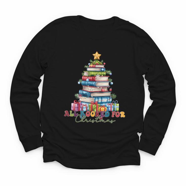 All Booked For Christmas Teacher Reading Student Bookworm Youth Long Sleeve Tee