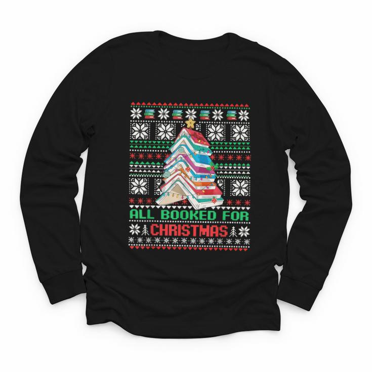 All Booked For Christmas Tree Book Ugly Christmas Sweatshirt Youth Long Sleeve Tee