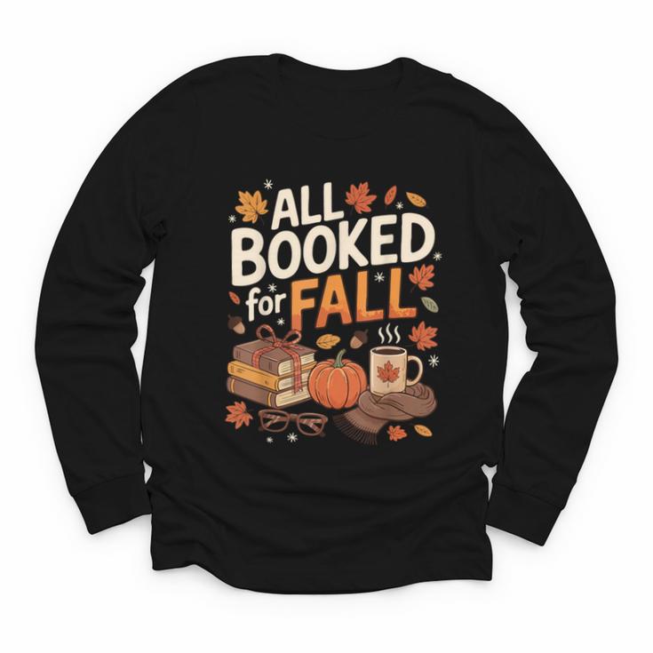 All Booked For Fall Pumpkin Books Thanksgiving Autumn Leaves Youth Long Sleeve Tee