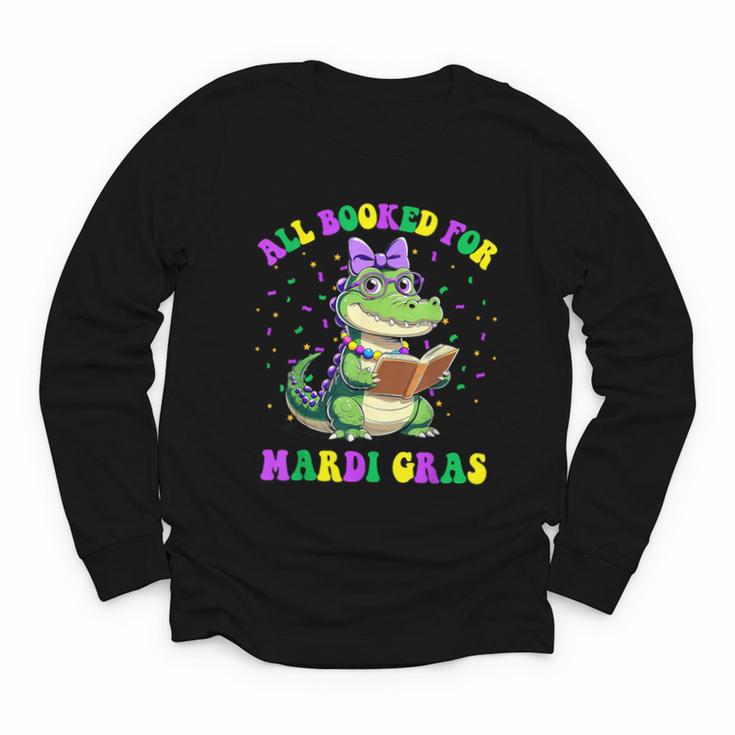 All Booked For Mardi Gras Crocodile Reading Book Teacher Youth Long Sleeve Tee