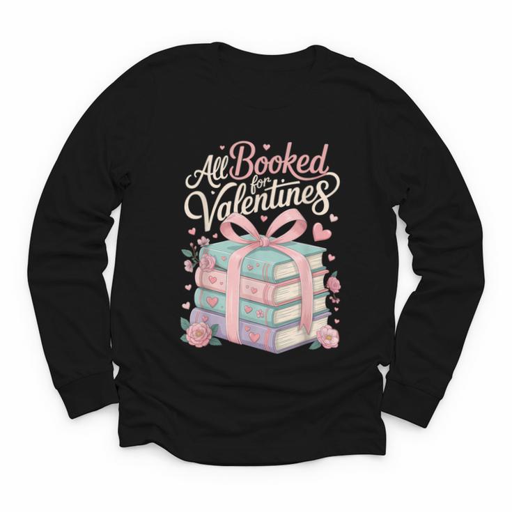 All Booked For Valentines Stacked Books Youth Long Sleeve Tee
