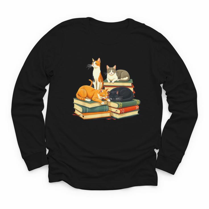 Bookish Cat Lover Cute Reading Squad Books & Kittens Love Youth Long Sleeve Tee