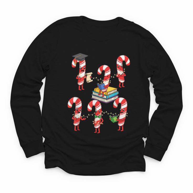 Bookmas Christmas Books Shirt Candy Cane Bookworm Youth Long Sleeve Tee
