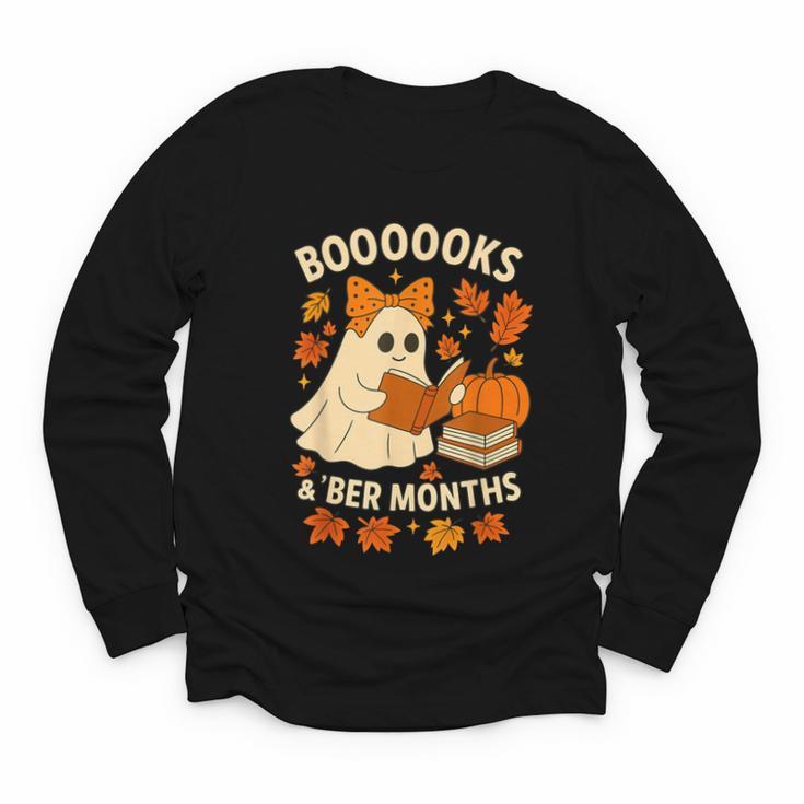 Books And BER Months Fall Librarian Reading Halloween Youth Long Sleeve Tee