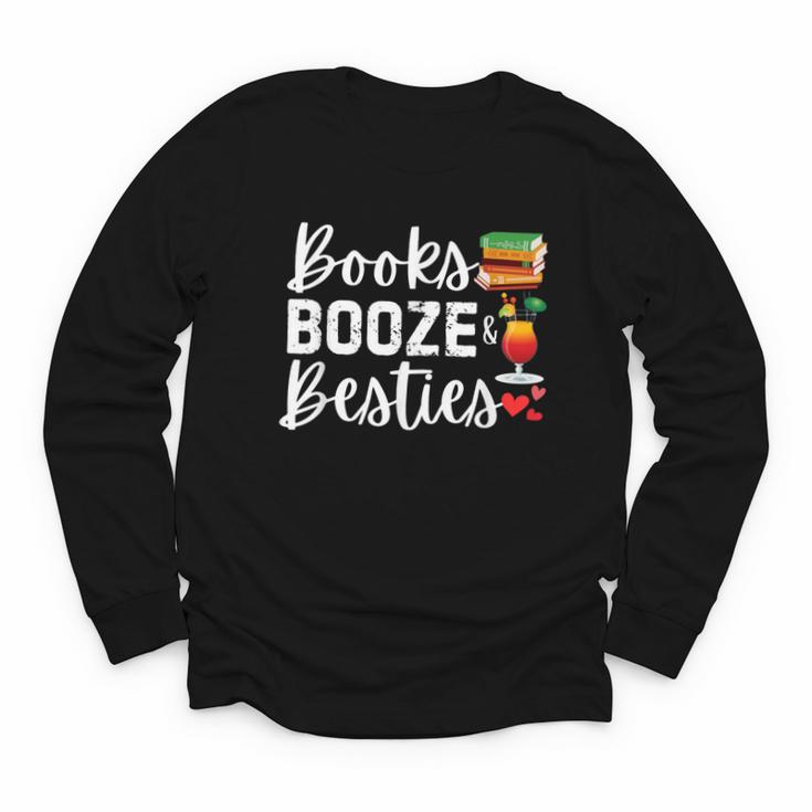 Books Booze And Besties Book Lover Bestie Squad Twinning Youth Long Sleeve Tee