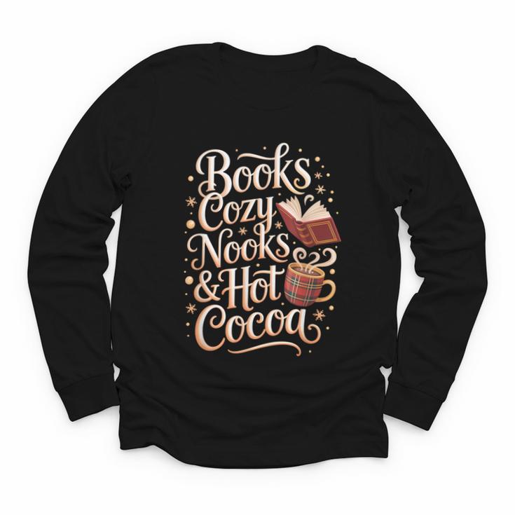Books Cozy Nooks Hot Cocoa Winter Reading Warmth Comfort Youth Long Sleeve Tee