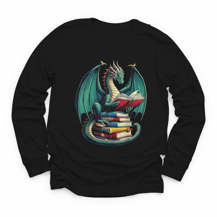 Books Dragon Reading Book Lover Youth Long Sleeve Tee
