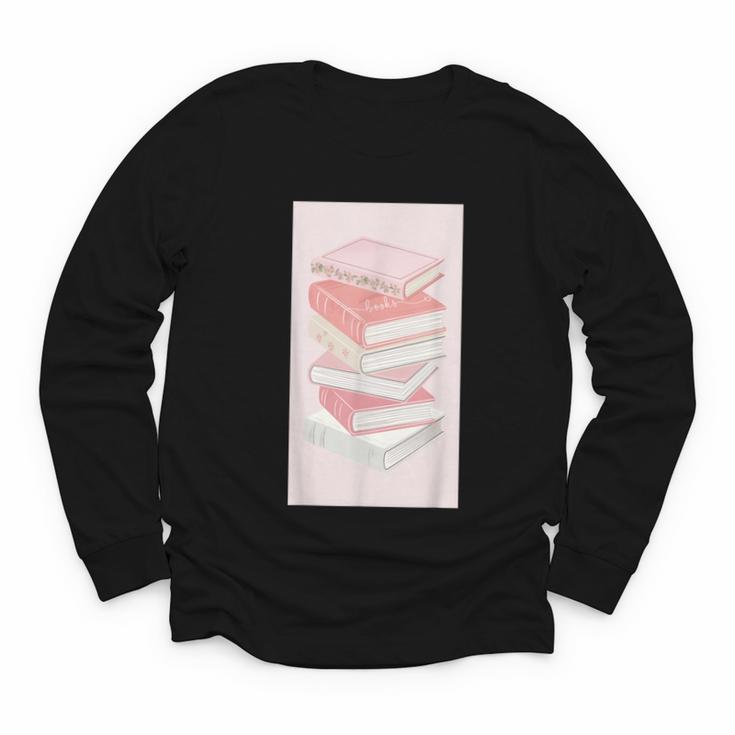 Books Flowers Art Flower Stack Pastel Feminine Youth Long Sleeve Tee