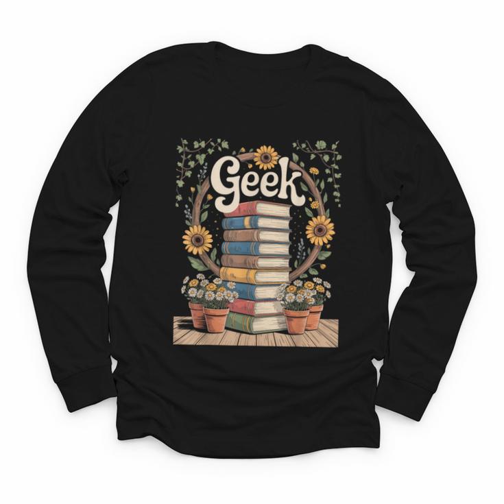 Books Geek Sunflower Floral Cute Vintage Books Reader Lover Youth Long Sleeve Tee