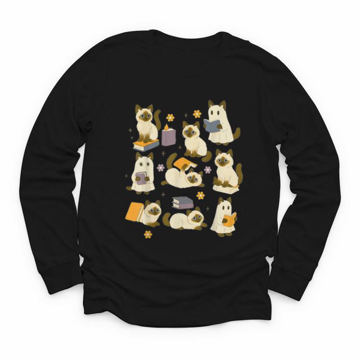 Books Lover Bookish Ghost Himalayan Cat Reading Halloween Youth Long Sleeve Tee