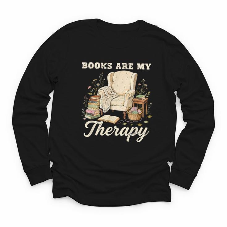 Books Are My Therapy Cozy Reading Chair Artwork Youth Long Sleeve Tee