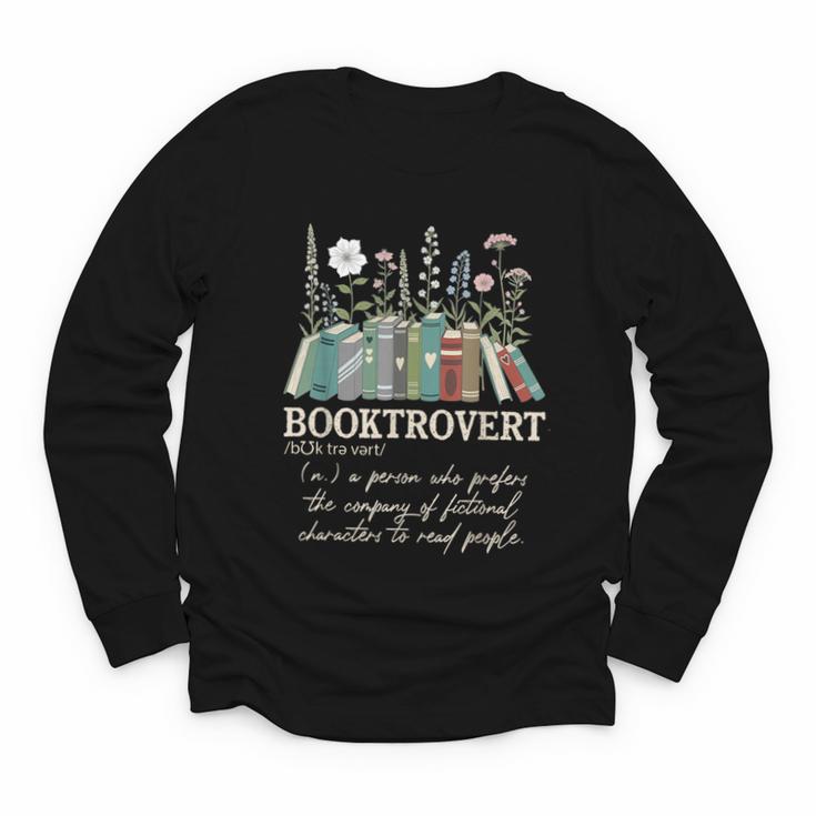 Booktrovert Definition Floral Books Reading Teacher Library Youth Long Sleeve Tee