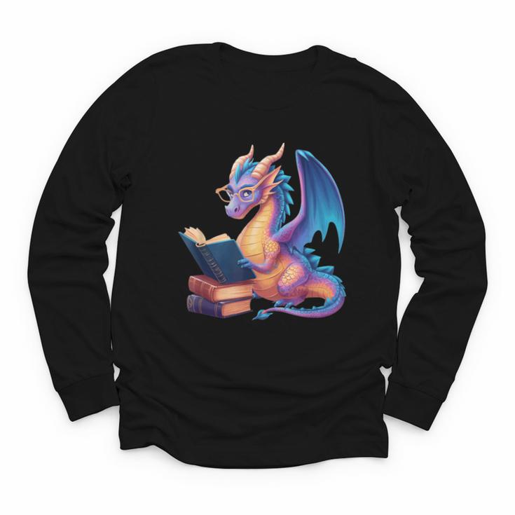 Bookworm Book Lover Women Girls Dragon Reading Youth Long Sleeve Tee