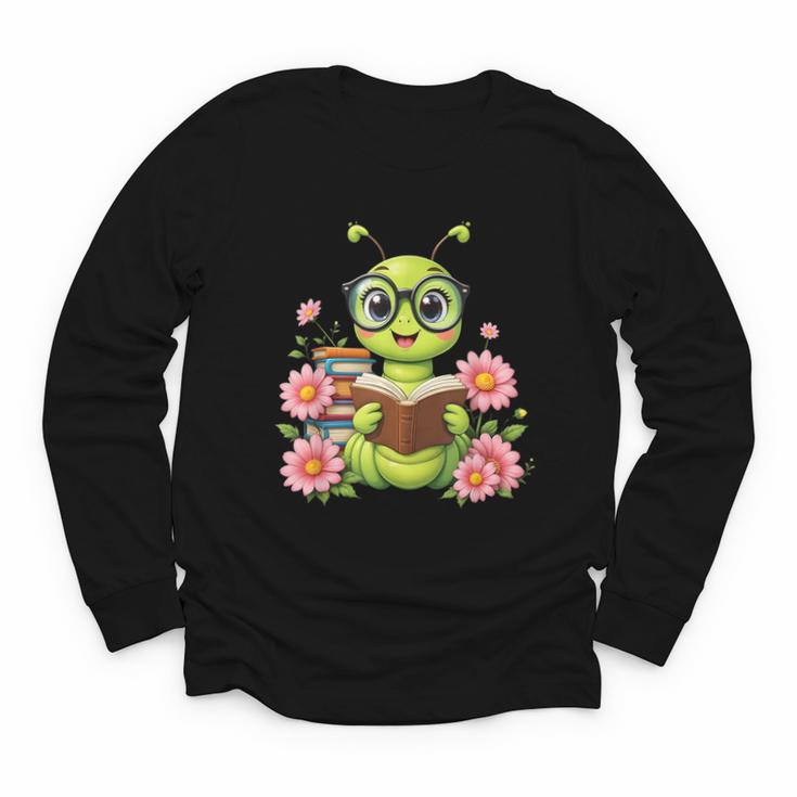 Bookworm Costume Kawaii Reading Worm For World Book Day Youth Long Sleeve Tee